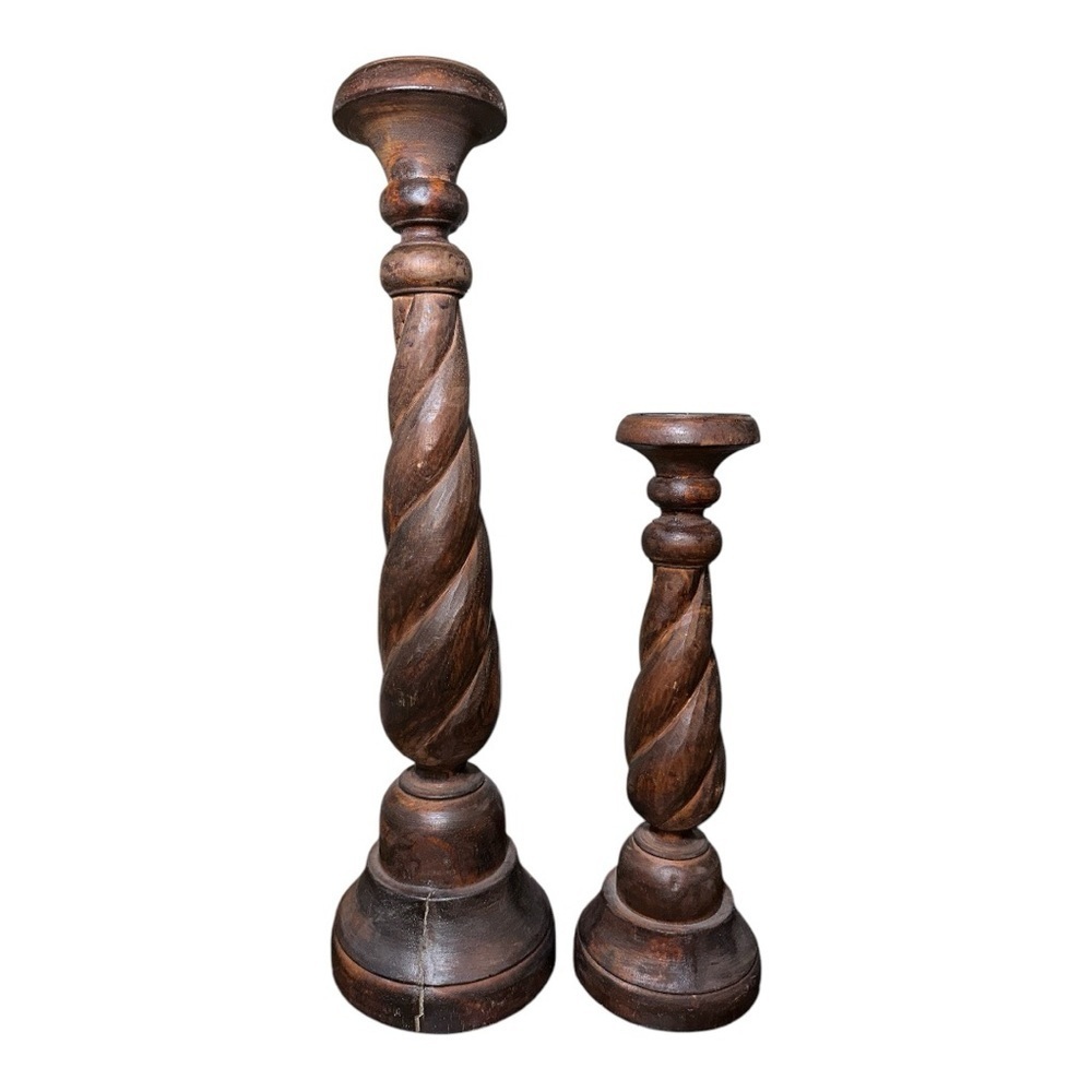 Handmade Farmhouse/ Cottagecore Brown Wooden Candle Holders set of 2 - Picture 3 of 6